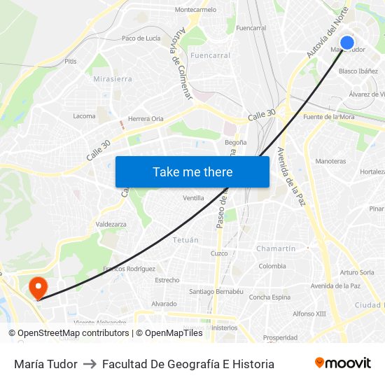 María Tudor to Facultad De Geografía E Historia map