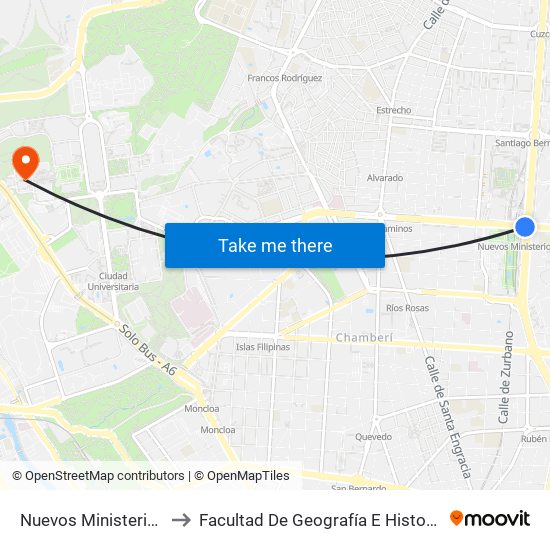 Nuevos Ministerios to Facultad De Geografía E Historia map