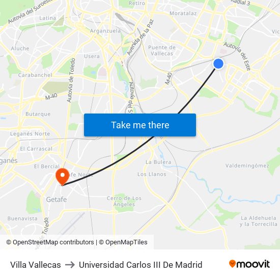 Villa Vallecas to Universidad Carlos III De Madrid map