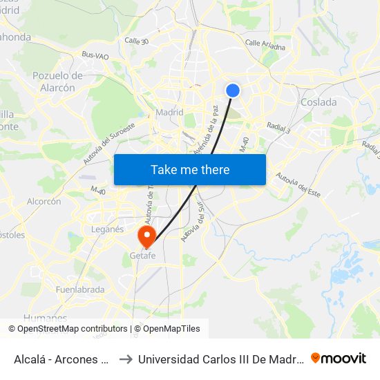 Alcalá - Arcones Gil to Universidad Carlos III De Madrid map