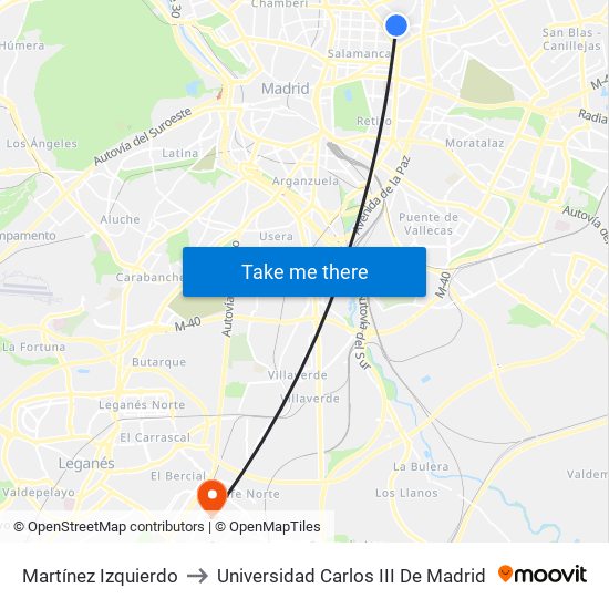 Martínez Izquierdo to Universidad Carlos III De Madrid map
