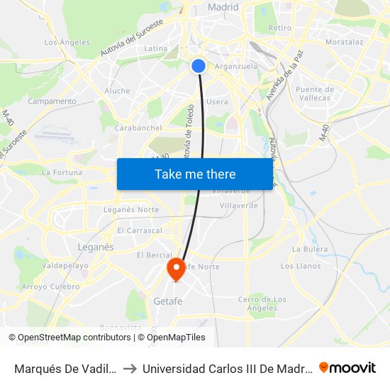 Marqués De Vadillo to Universidad Carlos III De Madrid map