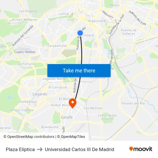 Plaza Elíptica to Universidad Carlos III De Madrid map