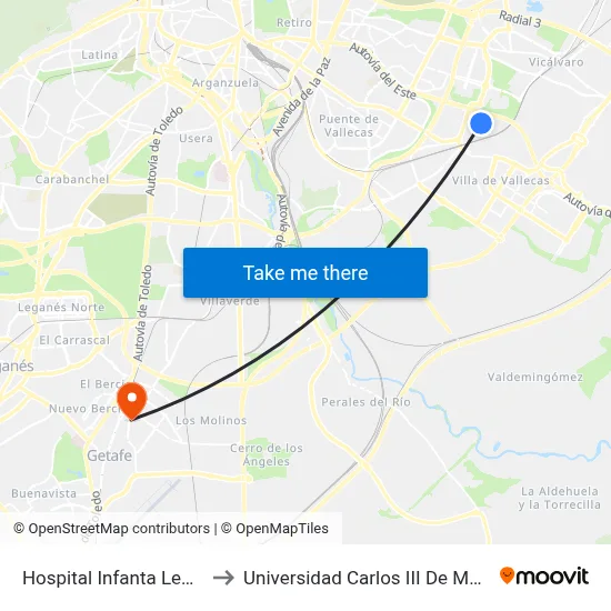 Hospital Infanta Leonor to Universidad Carlos III De Madrid map