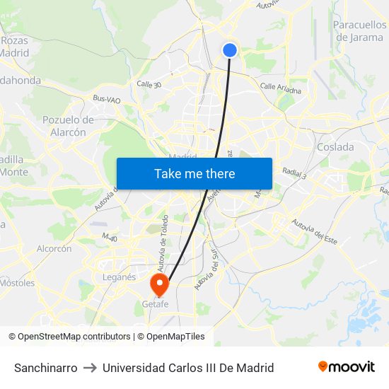 Sanchinarro to Universidad Carlos III De Madrid map