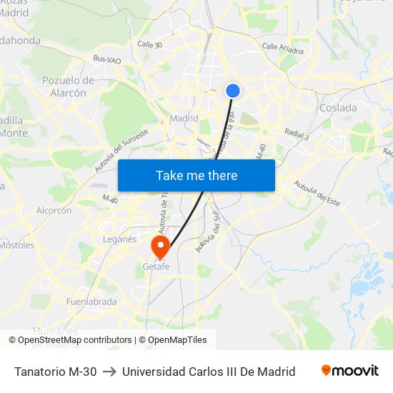 Tanatorio M-30 to Universidad Carlos III De Madrid map