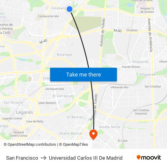 San Francisco to Universidad Carlos III De Madrid map