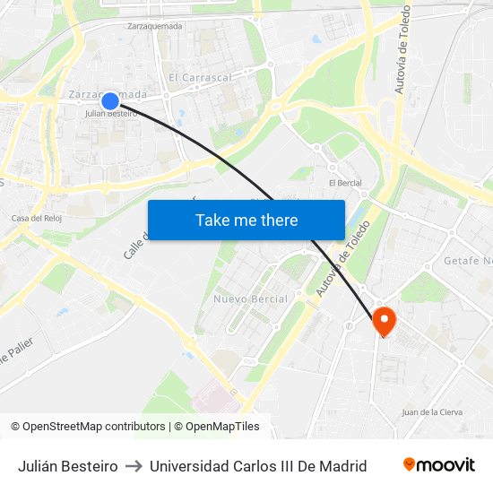 Julián Besteiro to Universidad Carlos III De Madrid map