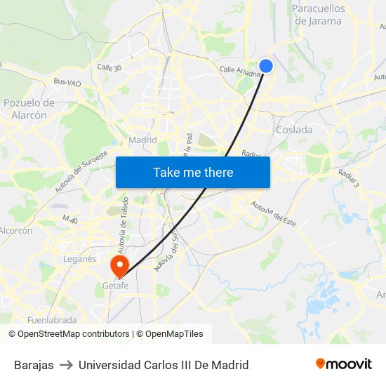 Barajas to Universidad Carlos III De Madrid map
