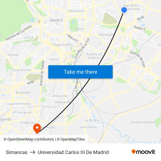 Simancas to Universidad Carlos III De Madrid map