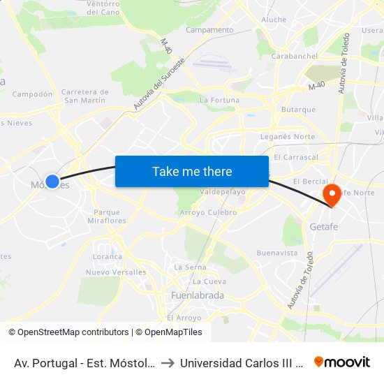 Av. Portugal - Est. Móstoles Central to Universidad Carlos III De Madrid map