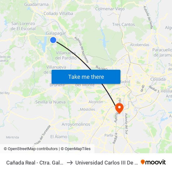 Cañada Real - Ctra. Galapagar to Universidad Carlos III De Madrid map