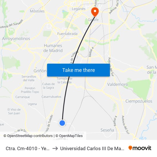 Ctra. Cm-4010 - Yeles to Universidad Carlos III De Madrid map