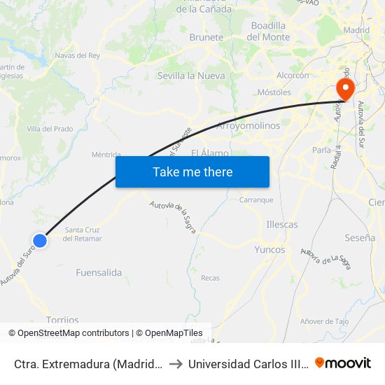 Ctra. Extremadura (Madrid), Quismondo to Universidad Carlos III De Madrid map