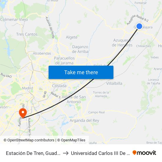 Estación De Tren, Guadalajara to Universidad Carlos III De Madrid map