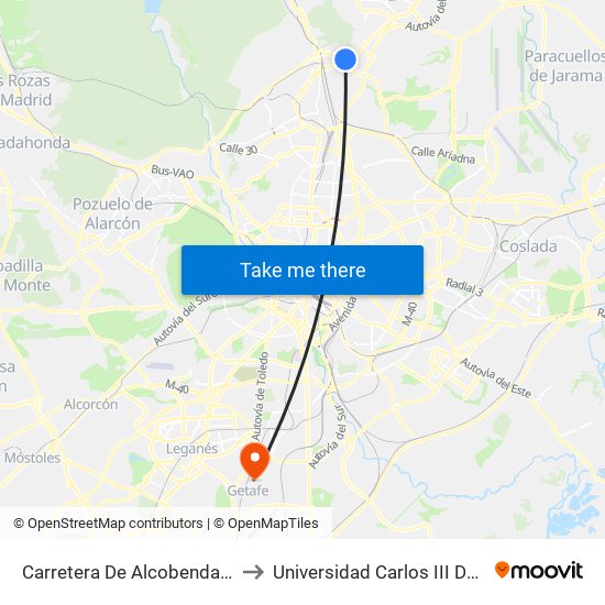 Carretera De Alcobendas - M-40 to Universidad Carlos III De Madrid map