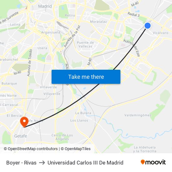 Boyer - Rivas to Universidad Carlos III De Madrid map