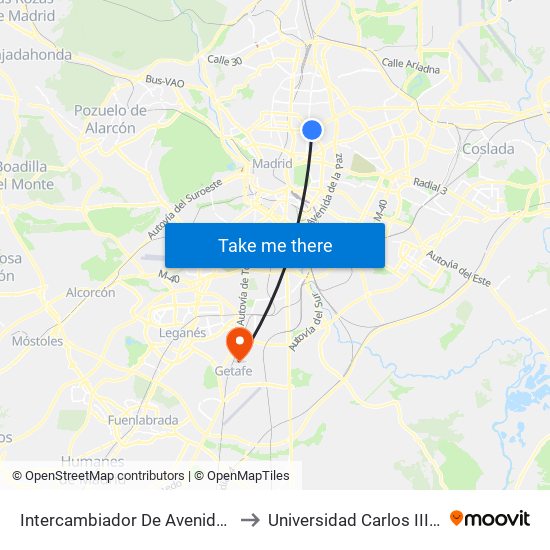 Intercambiador De Avenida De América to Universidad Carlos III De Madrid map