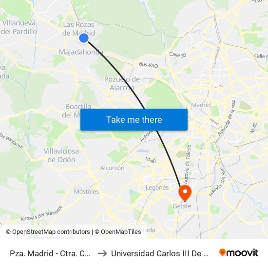 Pza. Madrid - Ctra. Coruña to Universidad Carlos III De Madrid map