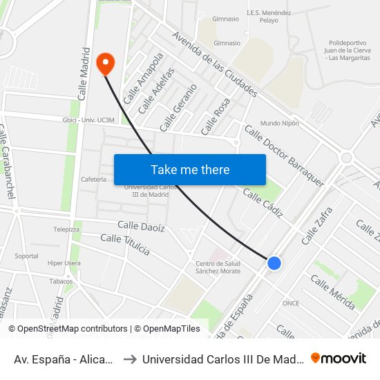 Av. España - Alicante to Universidad Carlos III De Madrid map
