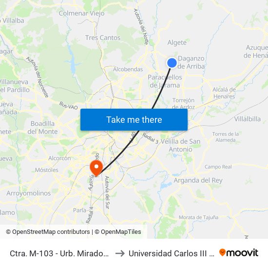 Ctra. M-103 - Urb. Mirador De Cobeña to Universidad Carlos III De Madrid map