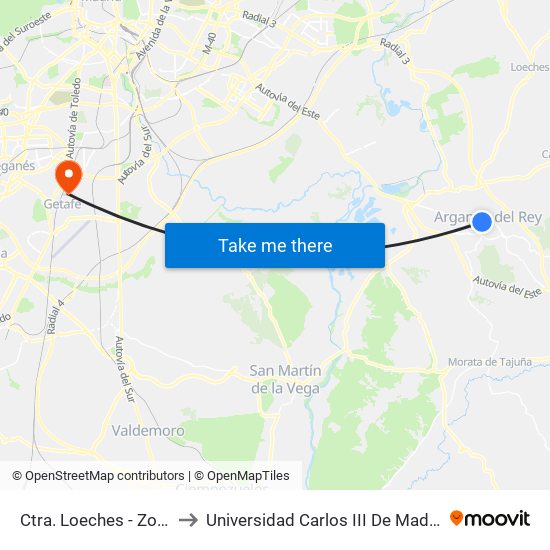 Ctra. Loeches - Zoco to Universidad Carlos III De Madrid map