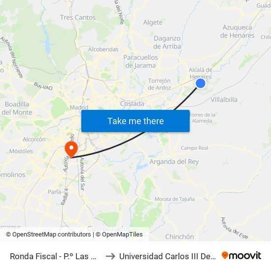 Ronda Fiscal - P.º Las Moreras to Universidad Carlos III De Madrid map