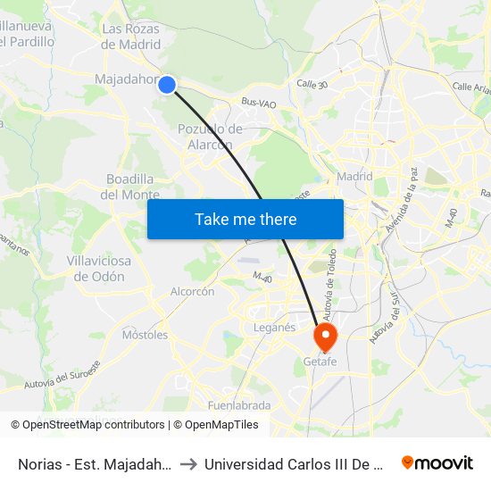 Norias - Est. Majadahonda to Universidad Carlos III De Madrid map