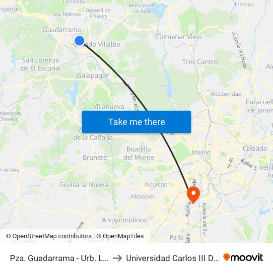 Pza. Guadarrama - Urb. Las Rocas to Universidad Carlos III De Madrid map