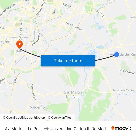 Av. Madrid - La Perla to Universidad Carlos III De Madrid map