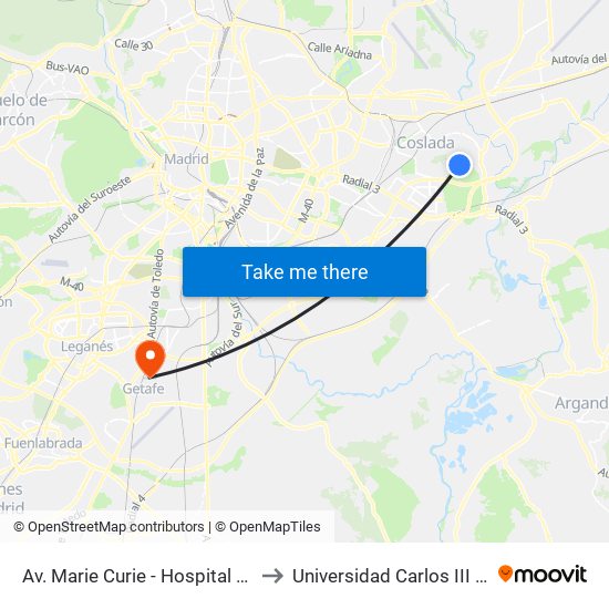 Av. Marie Curie - Hospital Del Henares to Universidad Carlos III De Madrid map