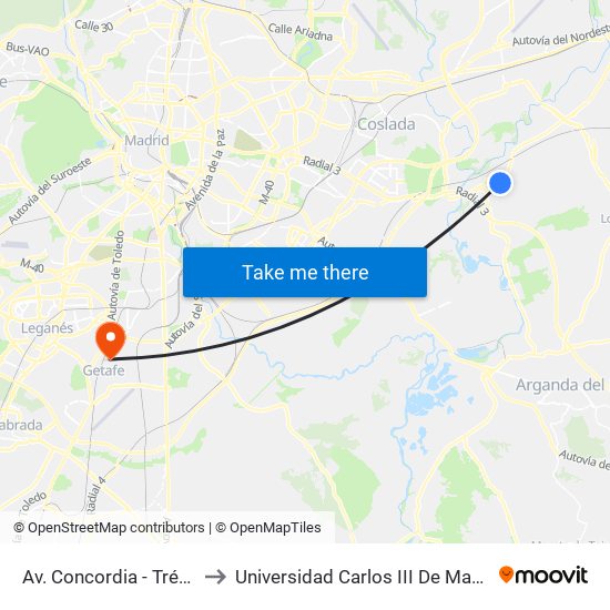Av. Concordia - Trébol to Universidad Carlos III De Madrid map