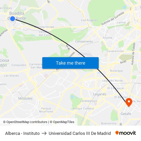 Alberca - Instituto to Universidad Carlos III De Madrid map