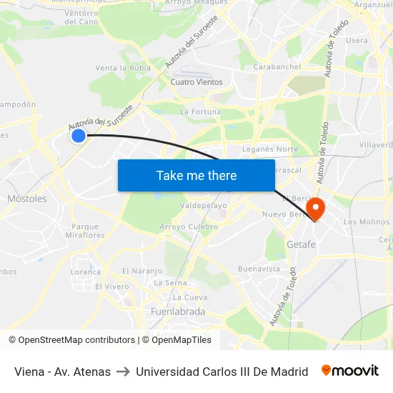 Viena - Av. Atenas to Universidad Carlos III De Madrid map