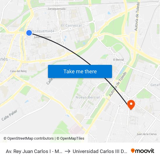 Av. Rey Juan Carlos I - Monegros to Universidad Carlos III De Madrid map