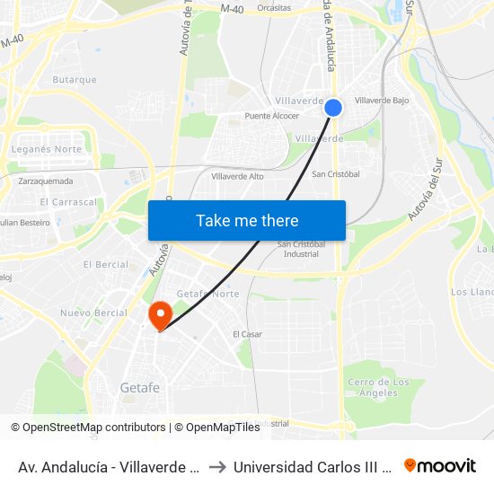 Av. Andalucía - Villaverde Bajo Cruce to Universidad Carlos III De Madrid map