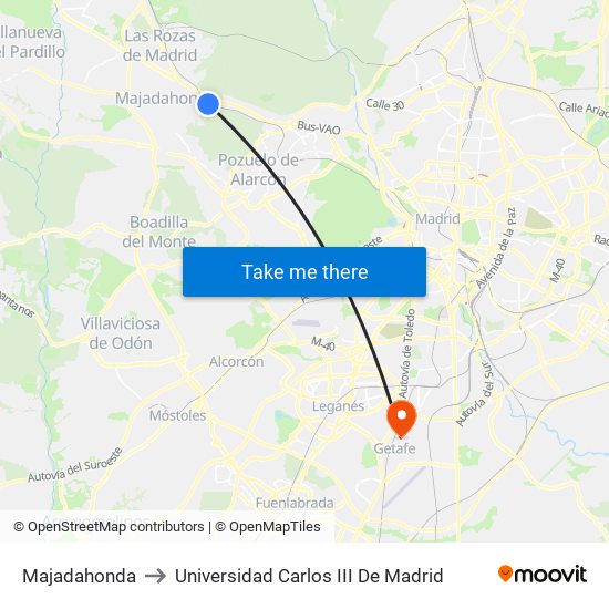 Majadahonda to Universidad Carlos III De Madrid map