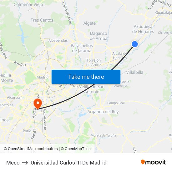 Meco to Universidad Carlos III De Madrid map