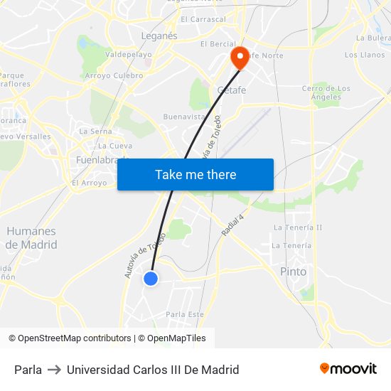 Parla to Universidad Carlos III De Madrid map