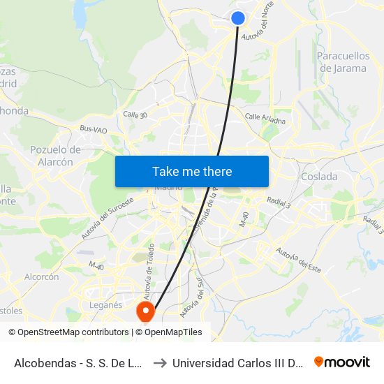 Alcobendas - S. S. De Los Reyes to Universidad Carlos III De Madrid map