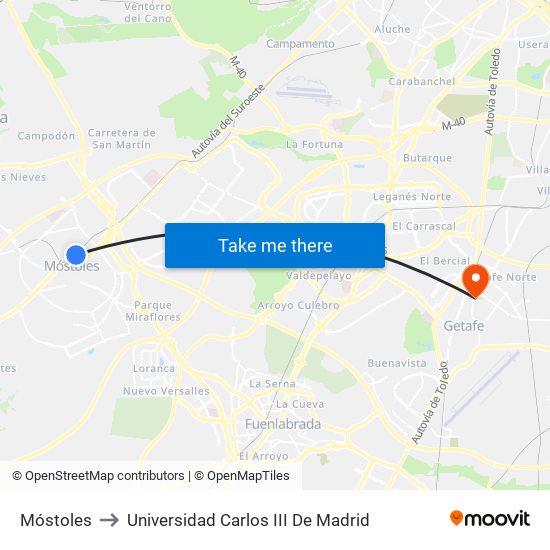 Móstoles to Universidad Carlos III De Madrid map