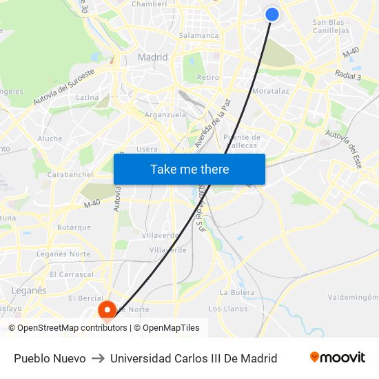Pueblo Nuevo to Universidad Carlos III De Madrid map