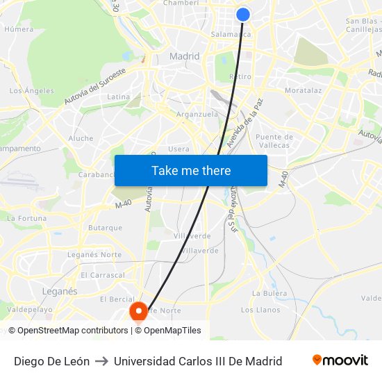 Diego De León to Universidad Carlos III De Madrid map