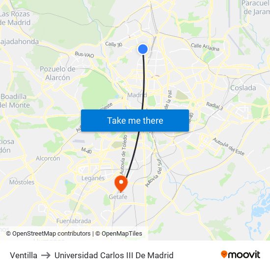 Ventilla to Universidad Carlos III De Madrid map