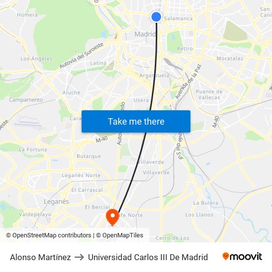 Alonso Martínez to Universidad Carlos III De Madrid map