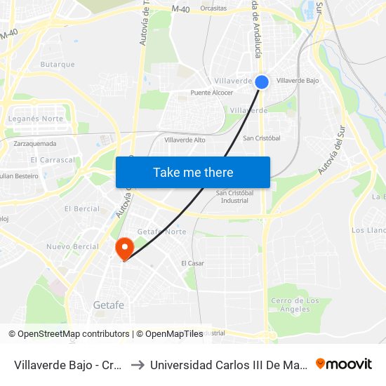 Villaverde Bajo - Cruce to Universidad Carlos III De Madrid map