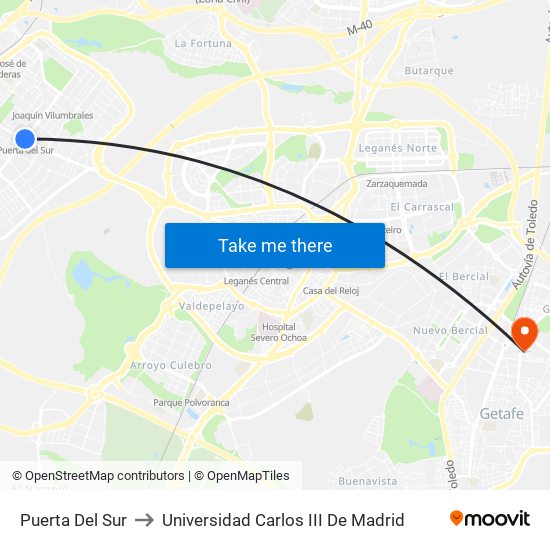 Puerta Del Sur to Universidad Carlos III De Madrid map