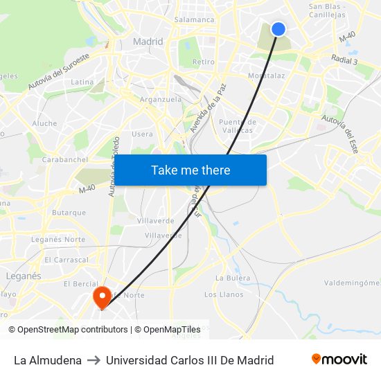 La Almudena to Universidad Carlos III De Madrid map