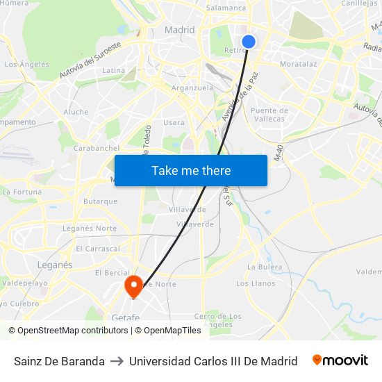 Sainz De Baranda to Universidad Carlos III De Madrid map