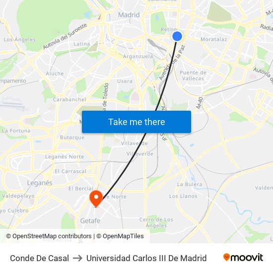 Conde De Casal to Universidad Carlos III De Madrid map